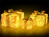 Set of 3 Christmas Lighted Gift Boxes with 90 Warm Lights, PVC SequinsBows, 10"/8"/6" Sizes 13436760