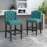 Vienna Contemporary Fabric Tufted Wingback 27 Inch Counter Stools, Set of 2, Teal and Dark Brown 64855.00T