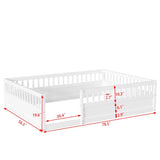 ZNTS Full Floor Bed Frame with Fence, Wood Kids Floor Beds Frame for Bedroom Playroom,White W2593P164750