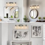 Modern 4-Light Bathroom Vanity Light Fixture - Brushed Nickel Finish with Clear Glass Shades, W1340P206668