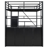 Full Size Metal Loft Bed with Storage Staircase and Wardrobe,Shelves and Lockers,Black 20859887