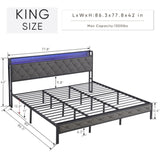 ZNTS King Bed Frame Storage Headboard, Charging Station and LED Lights, Upholstered Platform Bed W1916124806