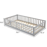 Fence Bed With Door With Board Grey Painted Pine Twin Children's Bed 50876733