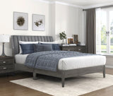 ZNTS Modern Style Queen Platform Bed 1pc Velvet Upholstered Headboard Gray Finish Solid Wood Legs Bedroom B011P210119