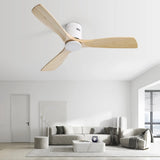 52 Inch Wooden Ceiling Fan With 3 Solid Wood Blades Remote Control Reversible DC Motor Witout Light W882P266418