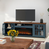 97 inch Fireplace TV Stand Console for TVs up to 100 inches, Minimal Assembly, Blue Denim and B108P160235