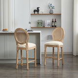 Solid Wood Bar stools Set of 2 Classic French Country Wooden Barstools with Upholstered Seating W1622P221400