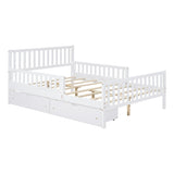 Full Size Wood Platform Bed with Guardrails on Both Sides and Two Storage Drawers ,White N733P172700K