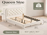 Queen Size Upholstered Platform Bed Frame with 46" Tufted Boucle Headboard, Solid Wood Slat Support, 23565335