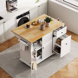 Kitchen Island with Drop Leaf, 53.9" Width Rolling Kitchen Cart on Wheels with Internal Storage Rack WF312383AAW