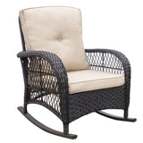 3 Pieces Conversation Set, Outdoor Wicker Rocker Patio Bistro Set, Rocking Chair with Glass Top Side W2749P185869
