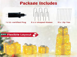 Set of 3 Christmas Lighted Gift Boxes with 90 Warm Lights, PVC SequinsBows, 10"/8"/6" Sizes 13436760