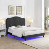 Upholstered Bed Button Tufted with Curve Design - Strong Wood Slat Support - Easy Assembly - Black W2297P268385