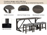 4-Piece Bar Table Set with Power Outlet, Dining Bar Table and Chairs Set,Bar Table Set with 3 Padded W1998P193825