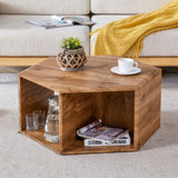 ZNTS Hexagonal MDF coffee table, characteristic pattern stickers, multi-hole design to give more storage W1151P200316