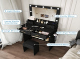 Makeup Vanity Desk with 9 Hollywood Bulbs,with a large mirror, featuring 4 drawers and 1 open W509P556493