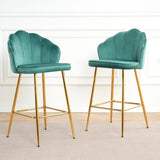 Shell shape green velvet bar chair, gold-plated metal chair legs, suitable for coffee shop, bar, W210P224254
