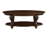 42'' oval wood coffee table for Living Room, 2-Tier Solid Wood Cocktail Table with Open Storage W1202P164013