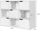 White 9-Cube Organizer Bookcase, Enclosed Cabinets & Open Cubbies, 3-Tier Storage Design 90932301