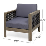 Outdoor Acacia Wood Club Chair with Wicker Accents, Gray Mixed Gray Brown, 30.25"D x 27.5"W x 68942.00DGRY