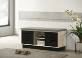 Brett 38.5"W Oak Finish Shoe Cabinet with Sliding Doors, Upholstered Top B061P236761