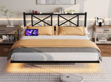 Full Size Floating Bed Frame with Headboard and Storage, Full Size Platform Bed Frame with USB W840P383353