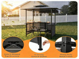 6' x 5.5' Outdoor BBQ Grill Shelter Gazebo, Waterproof Fabric Canopy with 2-Tier Roof, 6 Hanging 41713667