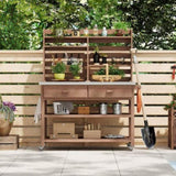 K&K 64.9"H Outdoor Potting Bench Table with Lockable Wheels, Solid Wood Outdoor Kitchen Island with N707P228274Z
