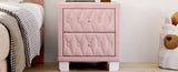 Elegant Velvet Nightstand with 2 Drawers and Crystal Handle, Storage Bedside Table with N733P210398H