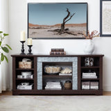 TV Media Stand with with Faux Stacked Stone Surround, Modern Entertainment Console with Open Storage W1758P187684