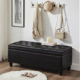 Upholstered tufted button storage bench ,Faux leather entry bench with spindle wooden legs, Bed W2186P151305