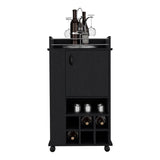 Bar Cart with 6 Built-in Wine Rack and Casters, Black B097120591