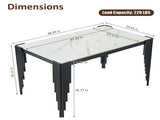 Modern 49" Rectangular Dining Table, White Marble-Look MDF Top with Black Metal Legs, Space-Saving W5123P548853