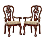 ZNTS Formal Classic Set of 2pc Arm Chairs Dining Room Cherry Solid wood Damask Print Fabric Seat B011P248054