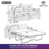 72.8" Corduroy Sleeper Sofa Loveseat Sofa with Full Size Mattress, USB Ports, Cup Holders, N719P208880C