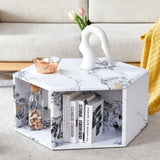 ZNTS Hexagonal MDF coffee table, characteristic pattern stickers, multi-hole design to give more storage W1151P200317