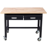 ZNTS 48in Work Bench, Workbench with Drawer Storage, Heavy Duty Bamboo Wood Work Table with Wheels for W46560406