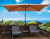 10 x 6.5t Rectangular Patio Solar LED Lighted Outdoor Market Umbrellas with Crank & Push Button Tilt W65627953