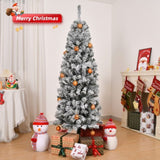 6 FT Snow Flocked Hinged Tree, Artificial Pencil Tree, Unlit Artificial 08941158