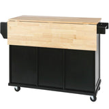 ZNTS Kitchen Cart with Rubber wood Drop-Leaf Countertop ,Cabinet door internal storage racks,Kitchen 10459641