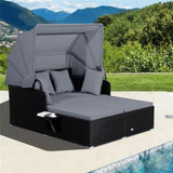 Gray Rattan Daybed Lounge W/ Retractable Top Canopy Side Tables Cushions 41327871
