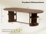 70.9" Oval Dining Table for 6 People, Fluted Panel Legs with 2 Side Open Storage Shelves, MDF 82595714