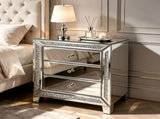 () 3-Drawer Nightstand with Rhinestone Trim MDF Storage Cabinet with Mirrored 47695671