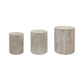 Set of 3 Whitewash Wood Coffee Table with clear and visible tree rings W2729P209831
