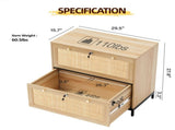 Wide 2-Drawer Wooden Filing Cabinet, Light Oak Color, MDF with Melamine Veneer & Rattan Panel 93775717