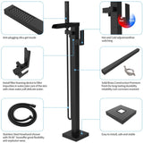 Thermostatic Freestanding Bathtub Faucet Waterfall Tub Filler Black Floor Mount Brass Bathroom T3177P277531