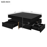 ON-TREND Modern High Gloss Coffee Table with 4 Drawers, Multi-Storage Square Cocktail Tea Table with WF314582AAB