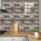 48 Pcs Wood Grain Splicing Wall Sticker Peel And Stick Backsplash PVC Wall Tile, Waterproof And Oil 77767506
