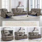 3 Seater Home Theater Recliner Manual Recliner Chair with a LED Light Strip Two Built-in Cup Holders WF323623AAE