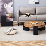 ZNTS Modern Simple Double-Layer Round Coffee Table - Transparent Brown Glass Top with Black MDF L-Shaped W1151P209571